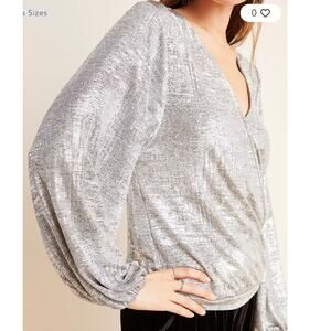 Anthropologie Silver Metallic Long Sleeve Blouse "Carys" Top Large